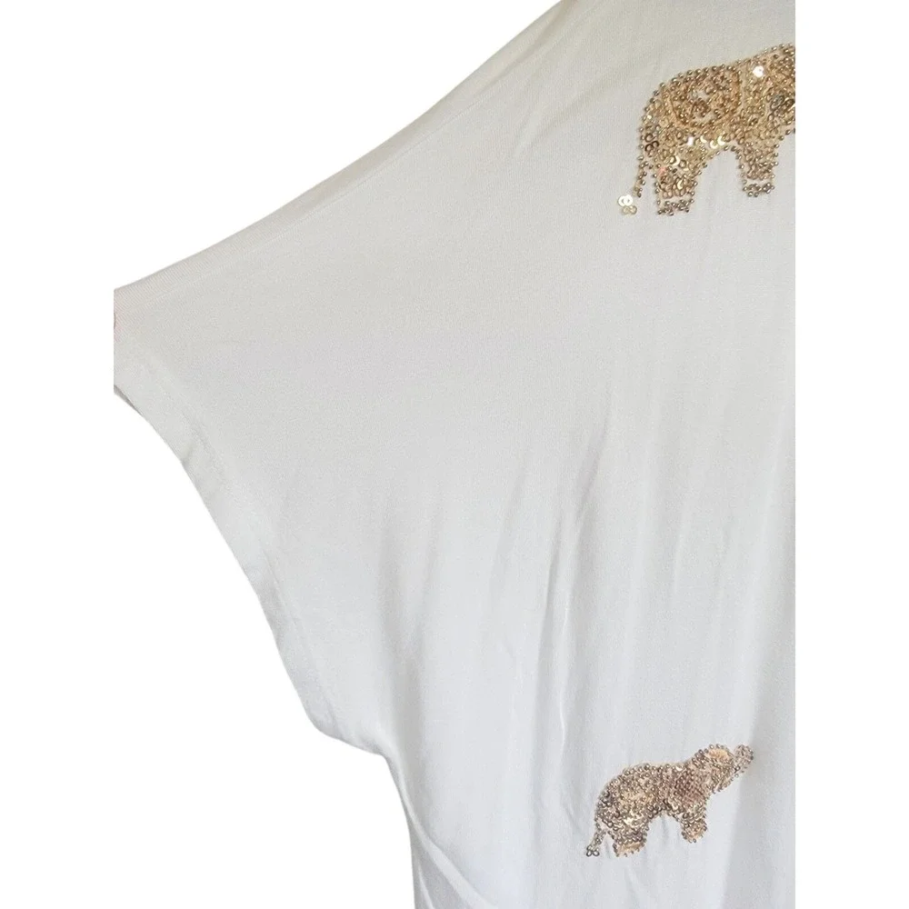 INC International Concepts 2X White Sequin Elephant T-Shirt Top - Picture 6 of 10